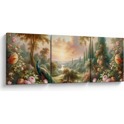 Obraz - Pávi v zahradě, třídílný 120x40 cm