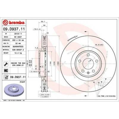 BREMBO brzdový kotúč 09.D937.11, súprava 2 ks