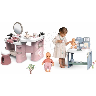Smoby Set kosmetický stolek a pečovatelské centrum s panenkou My Beauty Center 3v1 s elektronickým fénem