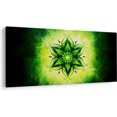 Obraz - Kvetinová mandala v zelenom pozadí, jednodielne 250x125 cm