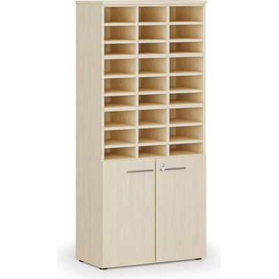 B2B Partner Třídicí regál s dveřmi PRIMO WOOD, 800 x 420 x 1781 mm 27 přihrádek bříza