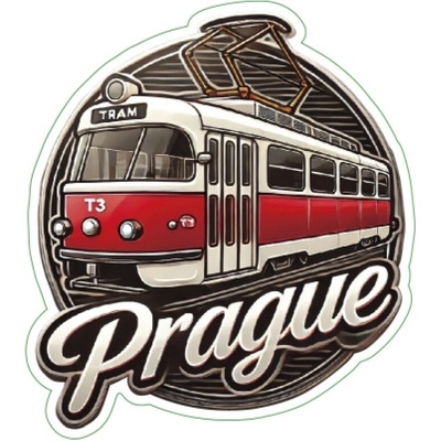 Samolepka ČR Prague s električkou 6,7 x 6 cm - farebná