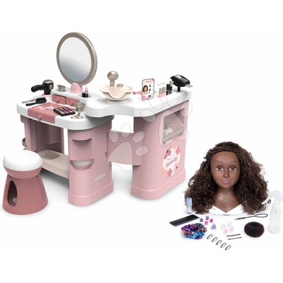 Smoby Set kosmetický stolek a česací hlava pro kadeřnici My Beauty Center 3v1 s hnědými vlasy a elektronickým fénem