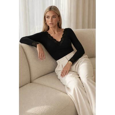 Vero Moda tričko s krajkou černé