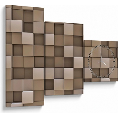 Obraz - Béžové kocky (s hodinami), trojdielne 90x70 cm s hodinami