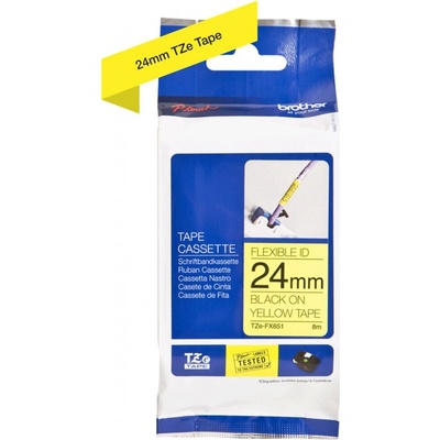 Brother TZE-FX651 originálna páska do tlačiarne štítkov čierna tlač/žltý podklad laminovaná 8 m 24 mm flexibilná