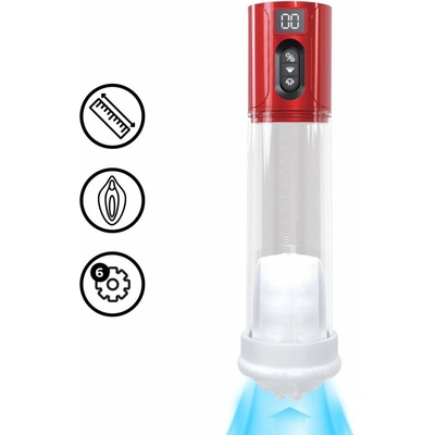 Shots Pumped HyperLift Masturbator Pump Metallic Red, elektronická vákuová pumpa s masturbačnou vložkou 30,9 x 8,3 cm