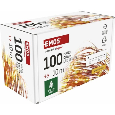 EMOS LED vánoční nano řetěz měděný 10 m venkovní i vnitřní teplá bílá časovač