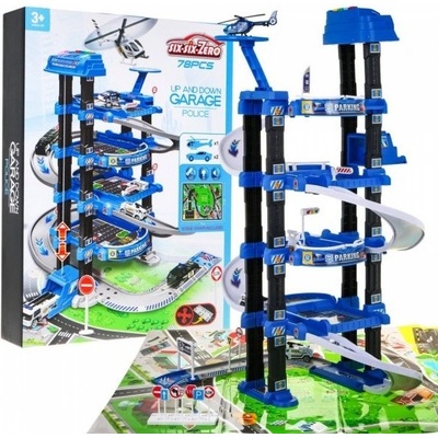 iMex Toys Velká modrá garáž s vrtulníkem a hrací podložkou město