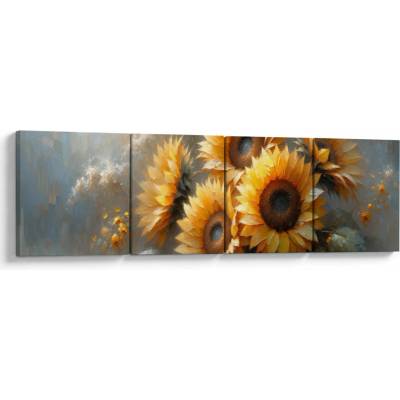 Obraz - Malba slunečnic, Čtyřdílný 160x40 cm
