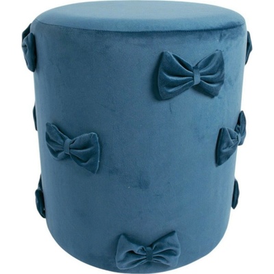 Modrý sametový taburet s mašlemi Pouf Bow blue – 37*37*42 cm - Mars & More