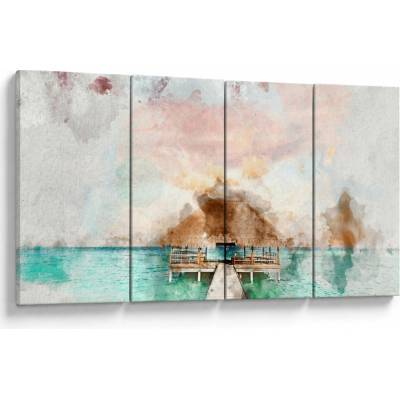 Obraz - Maledivy, drevené mólo, štvordielne 160x80 cm
