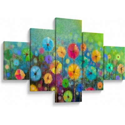 Obraz - Abstraktné kvety, päťdielne 125x70 cm
