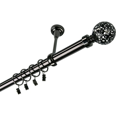 OK-GarnýžeCY Garnýž kovová jednořadá 25mm Koule retro onyx 110 cm do stropu / kroužky s žabkou