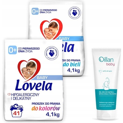 Lovela Sada Baby hypoalergenní prášek na barevné prádlo a bílé prádlo 2 x 4,1 kg