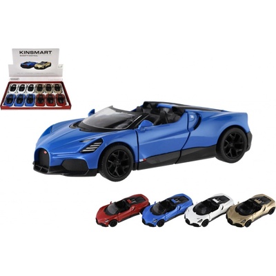 Auto Kinsmart Bugatti Mistral kov/plast 13cm na zpětné natažení 4 barvy 12ks v boxu