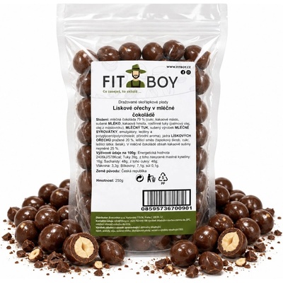 FITBOY Lieskové orechy v mliečnej čokoláde 250 g