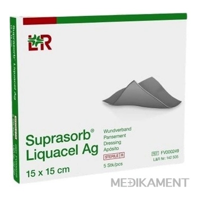 SUPRASORB Liquacel Ag Krytie na rany s antimikrobiálnym striebrom 15 x 15 cm 5 ks
