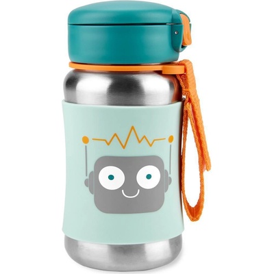 Skip Hop Spark Style Straw Bottle nerezová láhev na vodu s brčkem Robot 350 ml