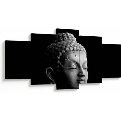 Obraz - Budha, portrét (s hodinami), päťdielne 150x80 cm s hodinami