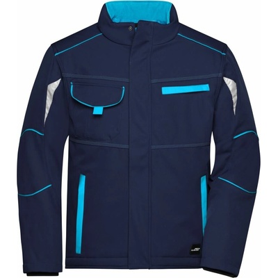 James & Nicholson JN 853 pracovná zimná softshellová bunda Color 02.0853 navy/turquoise
