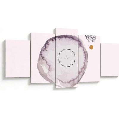 Obraz - Fialový minimalizmus N⁰4 (s hodinami), päťdielne 150x80 cm s hodinami