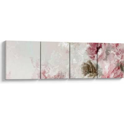 Obraz - Maľba ružových kvetov, štvordielne 160x40 cm