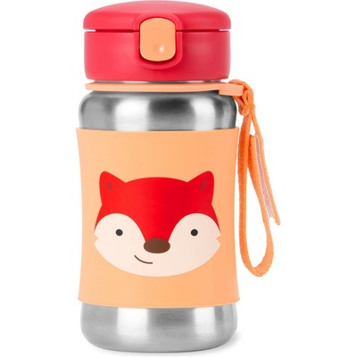 Skip Hop Spark Style Fľaša so slamkou na vodu nerez Líška 12m+ 350 ml