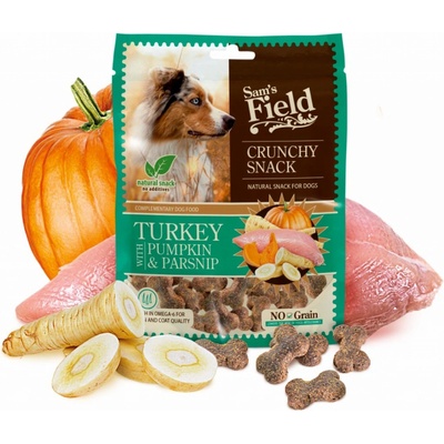 Sam's Field Crunchy Cracker Turkey with Pumpkin & Parsnip křupavý krůtí pamlsek s dýní a pastinákem pro psy 200 g Sams Field masový pamlsek