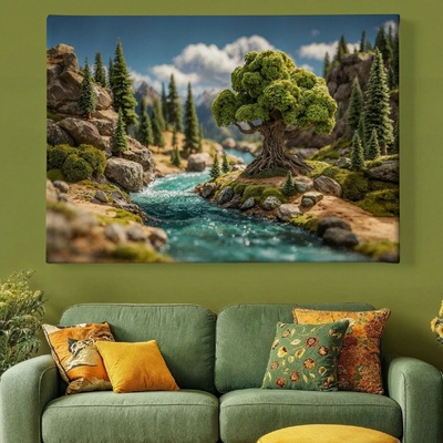 Obraz na plátně - Strom života Říční údolí, diorama FeelHappy.cz Rozměr obrazu (Šířka x Výška): 60 x 40 cm