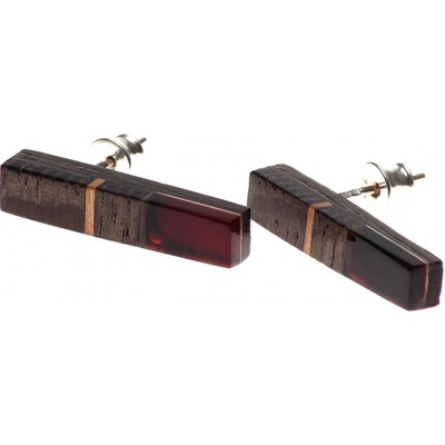 REBLAN drevené náušnice s jantárom z kolekcie AMBERWOOD TDNU004