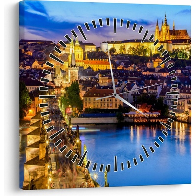 Obraz - Karlov most, Praha, Česká Republika (s hodinami), jednodielne 30x30 cm s hodinami
