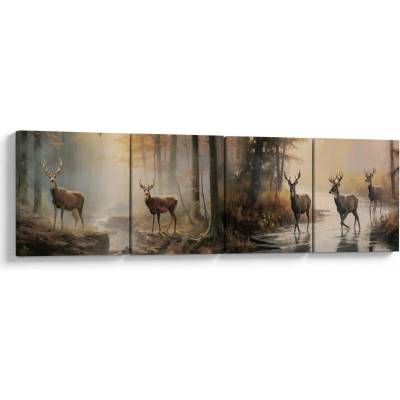 Obraz - Vintage maľba divokej zveri, štvordielne 160x40 cm