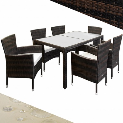 FurniGO - Zahradní sestava Berlin 1+6 - hnědý ratanový nábytek – Hledejceny.cz