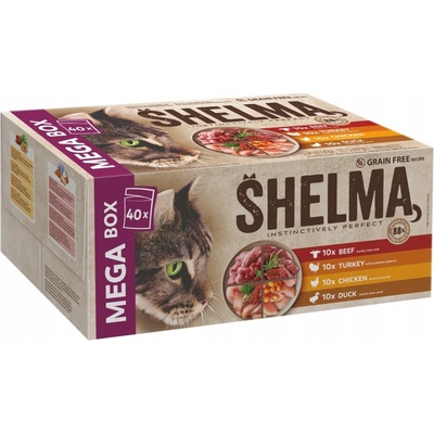 SHELMA Cat GIGABOX pre mačky 4 príchute 40 x 85 g