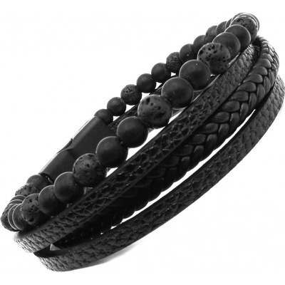 Steel Jewelry Kožený náramek Pánský Černý NR240232