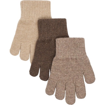 Mikk-Line detské rukavice s vlnou 3 ks MAGIC BEIGE/MELANGE DENVER/BROWN