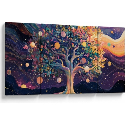 Obraz – Fialový strom plný energie, štvordielne 160x80 cm