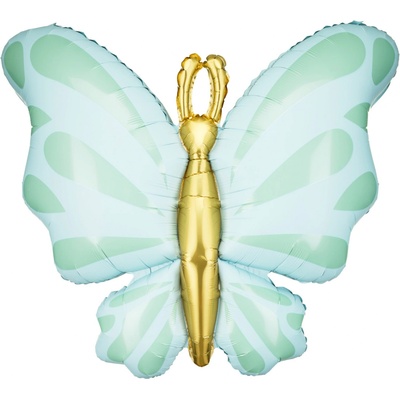 PartyDeco Balonek fóliový Motýl tyrkysový, 101 cm