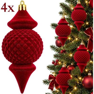7&7 VIANOČNÉ GULE VELVET 4 ks ZAMATOVÉ BORDOVÉ 14x6 cm VIANOČNÁ GUĽA SADA SVIATKY