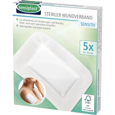 Sensiplast Sterilní krytí na rány / sprchové náplasti 8 × 10 cm – 5 ks