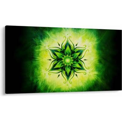 Obraz - Kvetinová mandala v zelenom pozadí, jednodielne 120x70 cm