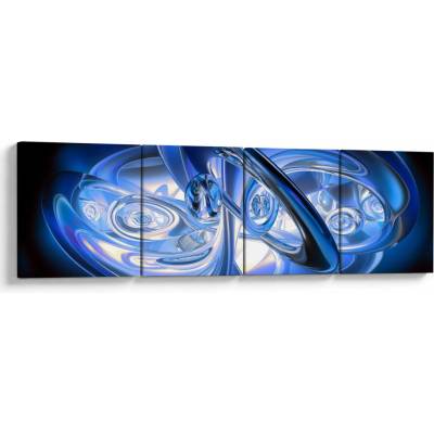 Modrý abstraktní obraz, Čtyřdílný 160x40 cm
