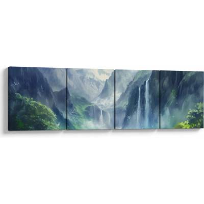Obraz - Údolie vodopádov, štvordielne 160x40 cm