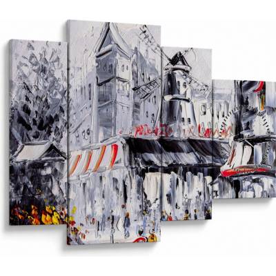 Obraz - Ulica v Paríži, olejomaľba (s hodinami), štvordielne 110x75 cm s hodinami