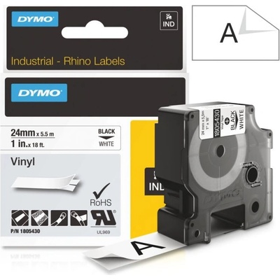 Páska Dymo Rhino vinyl, 24mm (1805430) bílá, černý tisk, 5,5m
