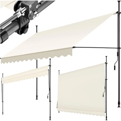 Tectake Upínací markýza s ruční klikou, výškově nastavitelná 350 x 180 cm, béžová