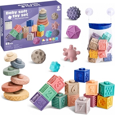LEAN Toys Mäkké vzdelávacie gumové kocky so zvieratami, číslami a vzormi – 27 ks