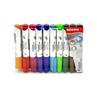Kores Permanentní popisovač K-MARKER na bílé tabule, zkosený hrot 3-5 mm, mix 10 barev (černá, červená, zelená, modrá, růžová, tyrkysová, oranžová, hn