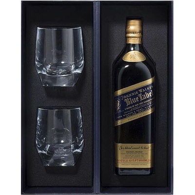 Johnnie Walker Blue Label se skleničkami 40% 0,7 l (kazeta)